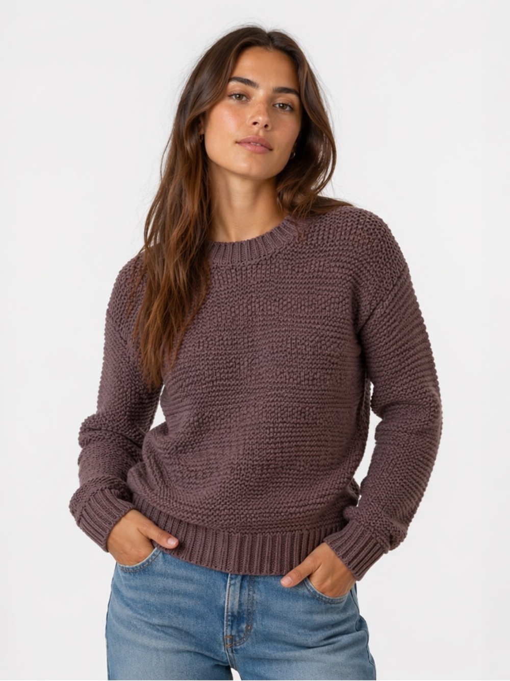 Forever21 Knit Sweater Pull Over Cropped Lavender Cozy Coastal Grandma Crew Neck